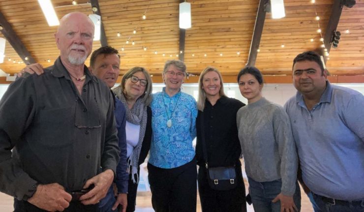 Some members of the 50 Artists for SCCSS planning group: auctioneer/artist Ed Hill; artist Allan O’Meara; artist Diana Robertson; co-chairs 50 women Sue Anne Linde and Nicole Arnett, High Beam Dreams owners Nidhi Kamboj and Vineet Migliani.